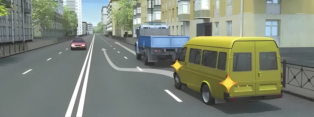 Какой манёвр намеревается выполнить водитель маломестного автобуса?