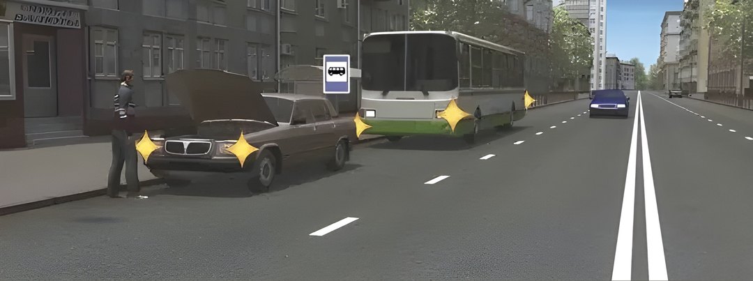 Как следует поступить водителю автобуса, отъезжающего от обозначенного места остановки?