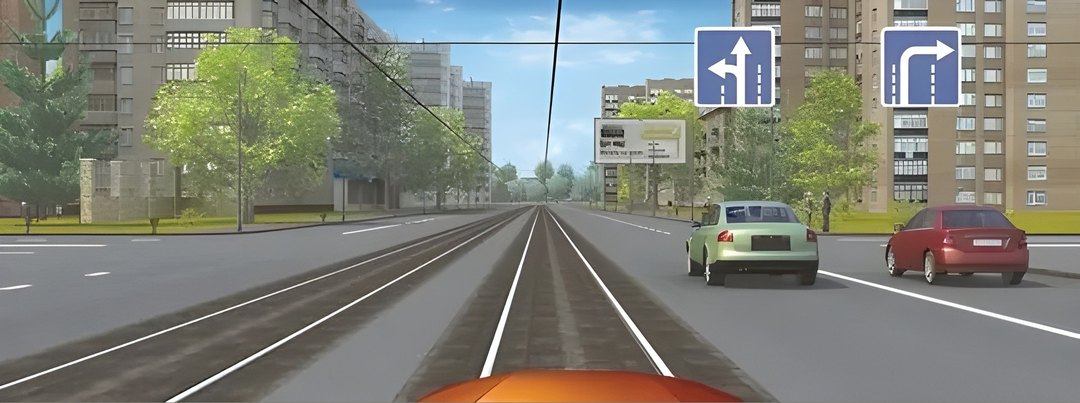 Разрешается ли Вам, управляя легковым автомобилем, продолжить движение по трамвайным путям попутного направлен…