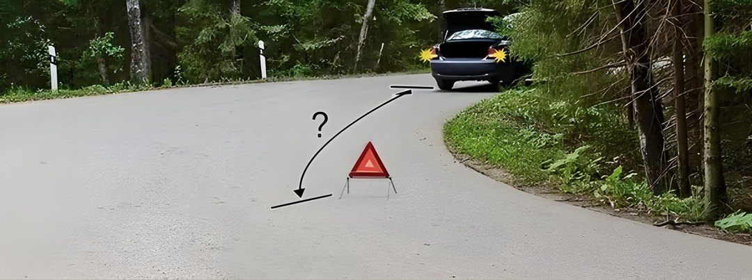 На каком расстоянии от транспортного средства должен быть выставлен знак аварийной остановки в данной ситуации…