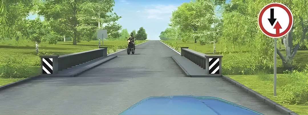 Разрешается ли Вам въехать на мост одновременно с водителем мотоцикла?
