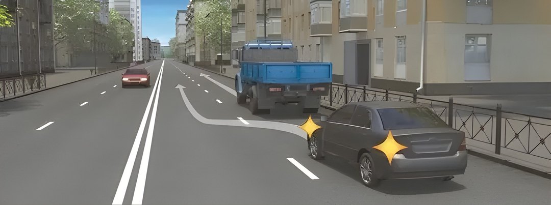 Какой манёвр намеревается выполнить водитель легкового автомобиля?