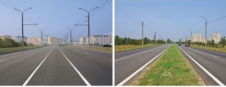 На каком рисунке изображена дорога с разделительной полосой?
