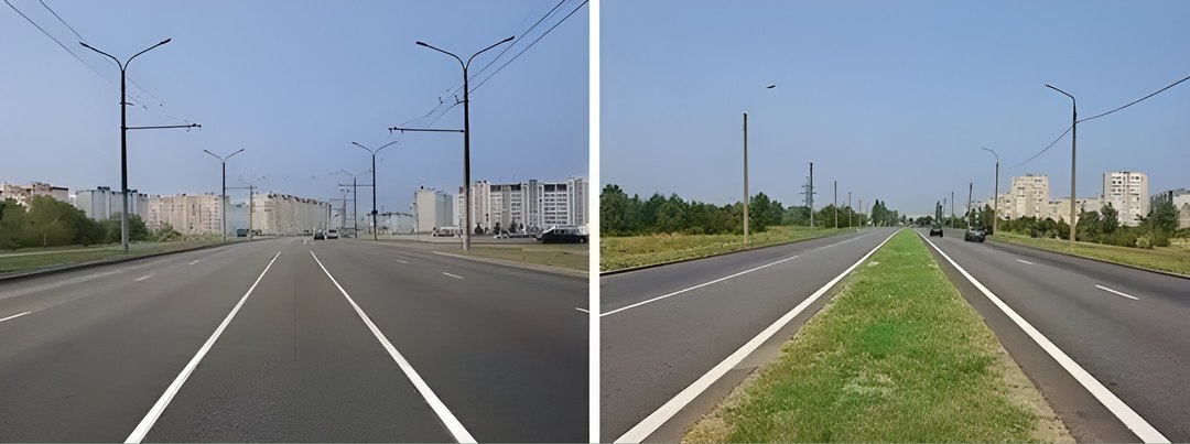 На каком рисунке изображена дорога с разделительной полосой?